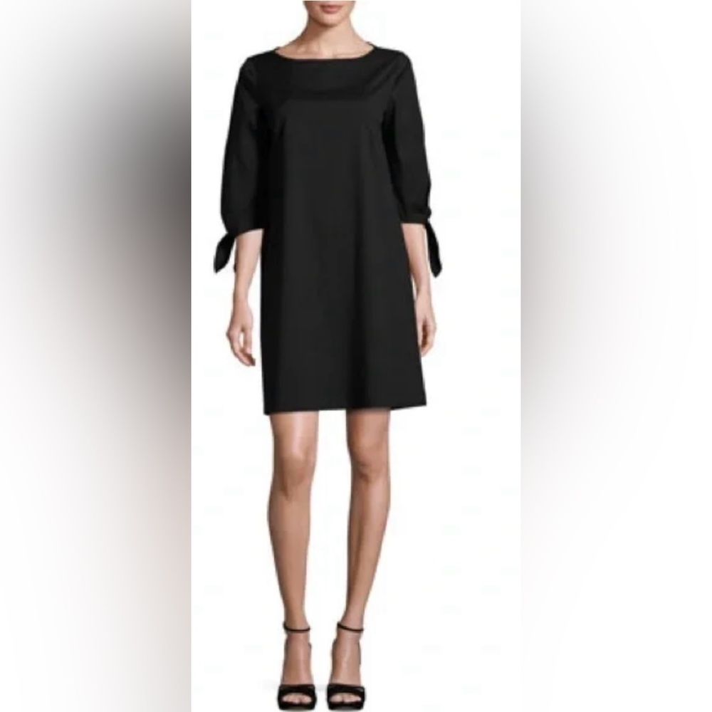Lafayette 148 Black Elaina Shift Dress w Sleeve Ties ZB5